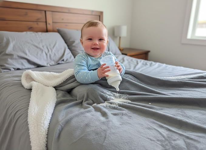 Waterproof Blanket Twin Size - Sherpa Fleece Reversible Throw, Soft Warm Leak-Proof Bed & Couch Protector for Kids, Pets & Everyday Spills (Velvet Gray/Cloud White, 65x90 - Image 5