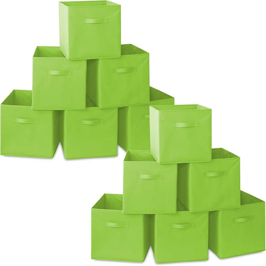 Casafield Set of 12 Collapsible Fabric Cube Storage Bins, Lime Green - 13" Foldable Cloth Baskets for Shelves, Cubby Organizers & More by Casafield