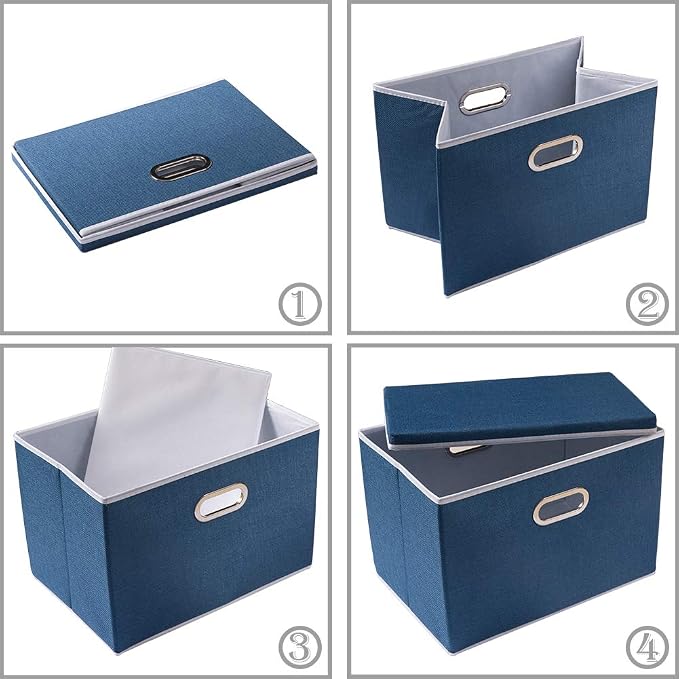 PRANDOM Collapsible Storage Bin with Lid [1-Pack] Fabric Foldable Storage Box Organizer Container Basket Cube with Cover for Home Bedroom Closet Office Nursery Royal Blue(14.9x9.8x9.8) - Image 6