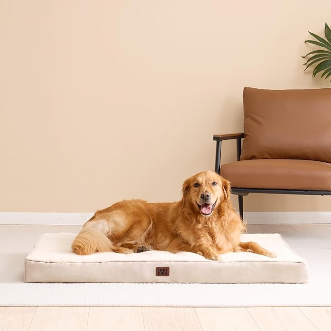 EHEYCIGA Orthopedic Dog Bed Large with Removable Washable Cover, 50IN Camel | Egg Crate Foam Support, Durable Oxford fabric, Non-Slip Bottom, Machine Washable, Soft Waterproof Plush Pet Bed Mat For Crate - Image 6