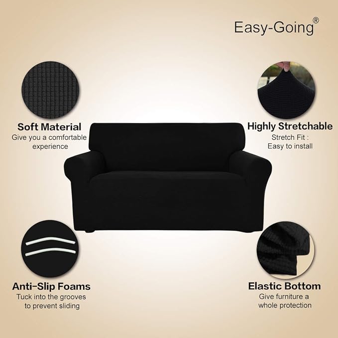 Easy-Going Stretch Oversized Sofa Couch Slipcover Washable Black | 1-Piece Extra large Sofa Cover Furniture Protector Couch Soft with Bottom for Kids, Polyester Spandex Jacquard - Image 3