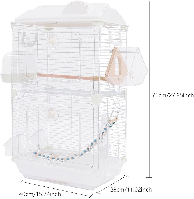 2-Door Wrought Iron Bird Cage Parakeet Cage w/Roof & Handles, Parrot Cage Pet Birds Flight Cage, Interactive Birdcages Bird House Travel Cages for 1-3 Birds (28''H, Transparent-A) - Image 2
