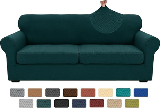 XINEAGE New 3 Pieces Couch Covers for 2 Extra Large Cushion Sofa Super Stretch Sofa Cover for 2 Large Seat Universal Loveseat Slip Cover for Living Room (Blackish Green), 71"-91"(2 Cushions) by XINEAGE