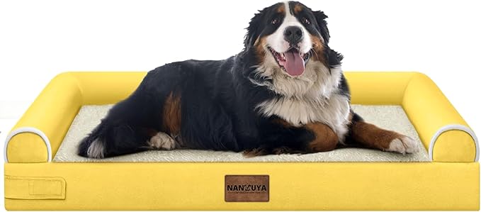 NANUYA Orthopedic Dog Bed for Jumbo Dogs, 53 x 42 Inch, Ginger | Egg crate foam for joint support, 3-sided bolster pet sofa, waterproof lining, washable cover, and non-skid base by Nanuya