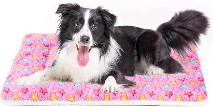 Mora Pets Dog Crate Pad - Ultra Soft Bed With Cute Star Print, Washable Mat for Large Medium Small Dogs, Reversible Fleece Kennel Liner, Cat Bed 35 x 22.8 Inch Pink by MoraPets