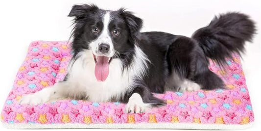 Mora Pets Dog Crate Pad - Ultra Soft Bed With Cute Star Print, Washable Mat for Large Medium Small Dogs, Reversible Fleece Kennel Liner, Cat Bed 35 x 22.8 Inch Pink by MoraPets