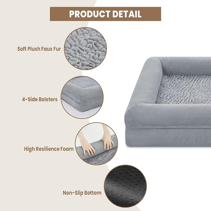 XL Orthopedic Dog Bed Waterproof for Extra Large Size Dogs | 360 Degree Bolster Support, Egg Crate Foam, Waterproof Liner, Non-Slip Bottom, Machine Washable Cover, 41 x 29 Inch - Image 5