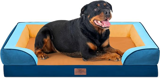 Comfort Expression Orthopedic Dog Bed for Extra Large Dogs with Bolster | Waterproof Dog Couch Bed with Washable Cover & Non-Slip Bottom, Supportive Egg Crate Foam XL Pet Bed, 45x35 Inch by ComfortExpression