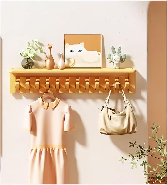 Wall Mounted Coat RackHooks Piano Key Hangers Natural Solid Wood Hanger Non-Woven Fabric Clothes Hangers for Closet, Kitchen, Bedroom, Bathroom, Entryway (Tray-Beech, 4 Hooks) - Image 5