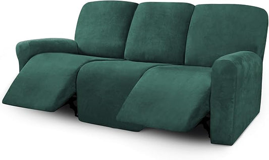 ULTICOR Velvet 8-Pieces Recliner Sofa Covers Stretch Reclining Couch Covers for 3 Cushion Reclining Sofa Slipcovers Furniture Covers Thick Soft Washable (3 Seater Recliner Cover, Retro Green) by ULTICOR