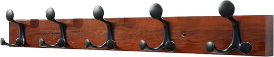 SKOLOO 30-Inch Cherry Wood Coat Rack Wall Mount with 5 Triple Hooks - Ideal for Family Entrances, Classrooms, and Pet Supplies Storage - Perfect Coat Hooks for Wall by SKOLOO