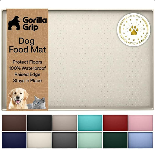 GORILLA GRIP 100% Waterproof Raised Edge BPA Free Silicone Pet Feeding Mat, Dog Cat Food Mats Contain Spills Protects Floors, Placemats for Cats and Dogs Water Bowl, Pets Accessories 23x15 Cream by Unknown