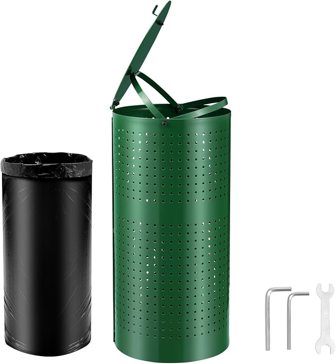 VEVOR Dog Poop Trash Can With 50 Liner Bags, 11.5 Gallons Outdoor Waste Bin With Lid & Liner Clip for Pet Waste Station, Disposal Container for Garden Backyard Park by VEVOR