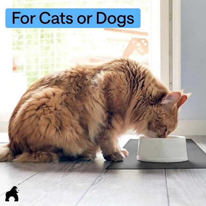 GORILLA GRIP 100% Waterproof Raised Edge BPA Free Silicone Pet Feeding Mat, Dog Cat Food Mats Contain Spills Protects Floors, Placemats for Cats and Dogs Water Bowl, Pets Accessories 23x15 Charcoal - Image 9