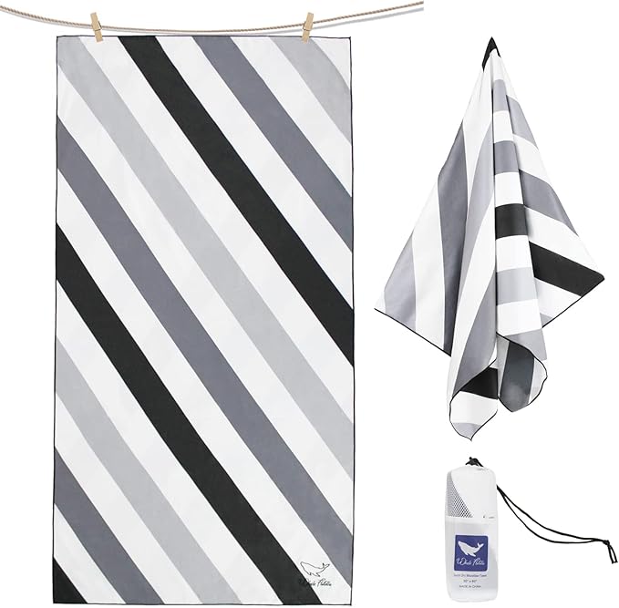 Whale Flotilla Large Quick Dry Beach Towel (30"x60"), Microfiber Sand-Free Beach Towels, Super Absorbent Compact Pool Travel Accessories, Black by WHALEFLOTILLA