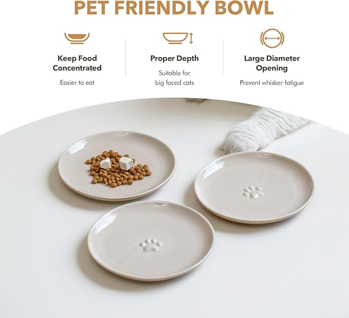 Havniva Ceramic Cat Food Plate, Shallow Cat Dishes for Indoor Cats Set of 3 | Wide Opening, 6” Ceramic Cat Plates, Cat Bowls for Wet & Dry Food, Non-slip Rubber Base, Whisker Friendly Cat Bowl - Image 5