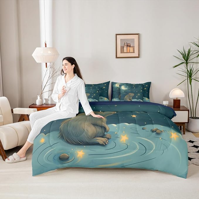 Erosebridal Cute Beaver King Size Comforter Set with Sheets, Wild Animal Bed in A Bag for Kids Teens Youth Adults Bedroom, Wildlife 7 Pcs Bedding Set, Galaxy Starry Sky Bed Sets - Image 6