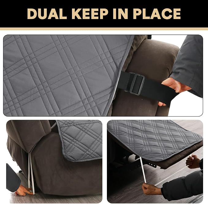 PrinceDeco Recliner Cover 100% Waterproof Couch Cover Sofa Cover for Living Room Water Resistant Furniture Protector with Elastic Straps for Pets Dog(Recliner28,Grey) - Image 5