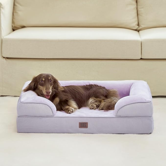 EHEYCIGA Orthopedic Dog Beds Large Sized Dog, Waterproof Washable Pet Bed | Non-Slip Bottom and Egg-Crate Memory Foam Dog Couch Bed with Washable Removable Cover, Lilac - Image 9