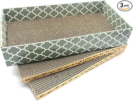 Cat Scratcher Cardboard Scratching Pads Scratch Lounge Bed with Catnip 3PCS Reversible Corrugated Cardboard with Scratch Box by MECOOL