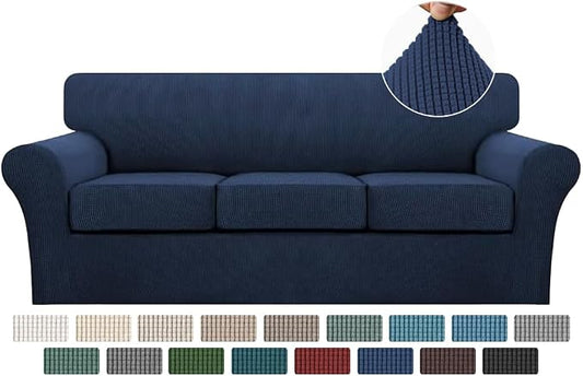 Turquoize 4 Piece Sofa Covers for 3 Cushion Couch Sofa Slipcover Soft Couch Cover for Dogs-Washable Sofa Furniture Covers with 3 Individual Cushion Covers, Jacquard Fabric (3 Cushion Sofa, Navy) by Turquoize
