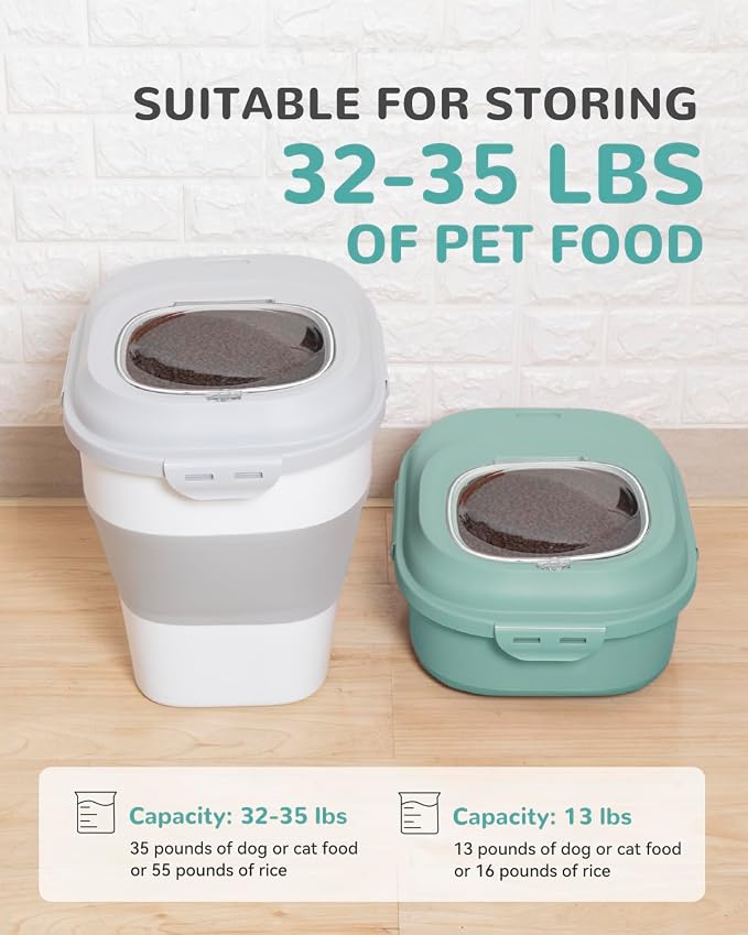 30-35Lbs Dog Food Storage Container Airtight,Collapsible Dog Food Container | Large Pet Food Storage Container with Double Airtight Seal & Magnetic Lid,Cat Food Container with Wheels,2Pcs Container,Scoop - Image 4