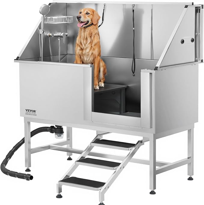 VEVOR Stainless Steel Dog Washing Station, 62 inch Pet Grooming Tub w/Stairs, PE Water Filter Board, Faucet & Showerhead & Soap Holder Dog Bathtub for Large & Medium & Small Pets (Right Door) - Image 12