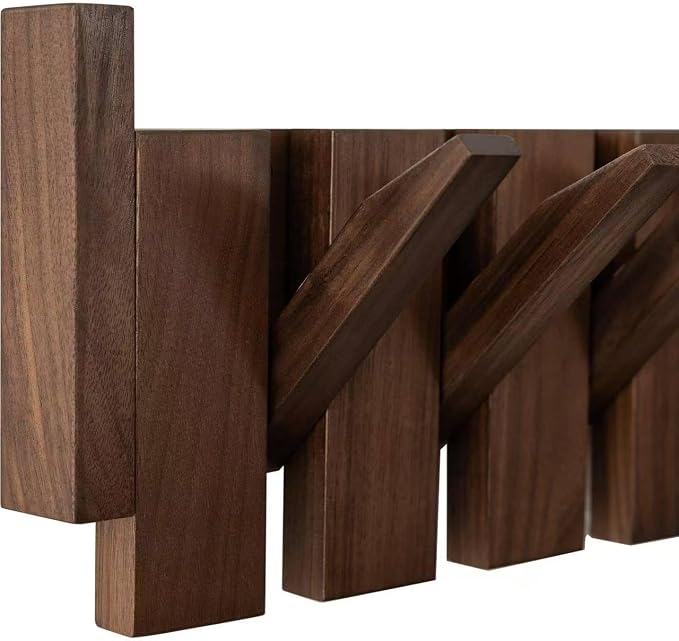 Black Walnut Piano Coat Rack, Coat Hooks for Wall with 6 Magnetic Retractable Hooks, Heavy Duty Space Saving Wall Mounted Coat Rack for Entryway, Bedroom, Mudroom - Image 3