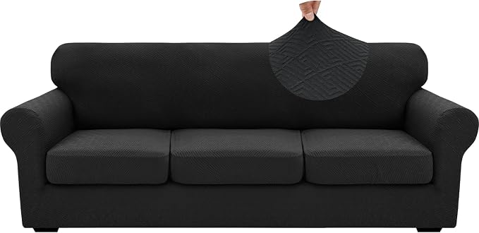 XINEAGE 2026 New 4 Pieces Extra Large Couch Covers for 3 Cushion Sofa Super Stretch Sofa Cover for 3 Large Seat Cushion Universal Fitted Slip Cover for Living Room (Black), 91"-110"(3 Cushions) - Image 9