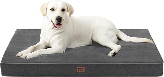 EHEYCIGA Extra Large Memory Foam Dog Bed Mat, 44x32Inch, Dark Grey | High Density Egg Crate Foam, Waterproof Liner, Washable Removable Cover, Non-Slip Bottom, Fits Floor, Camping, Sofa and Car by EHEYCIGA