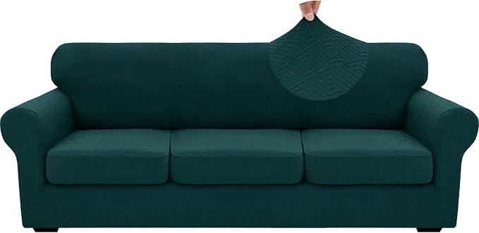 XINEAGE 2026 New 4 Pieces Extra Large Couch Covers for 3 Cushion Sofa Super Stretch Sofa Cover for 3 Large Seat Cushion Universal Slip Cover for Living Room (Blackish Green), 91"-110"(3 Cushions) - Image 9