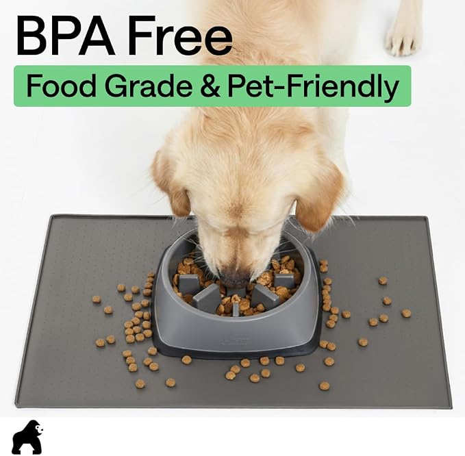 GORILLA GRIP 100% Waterproof Raised Edge BPA Free Silicone Pet Feeding Mat, Dog Cat Food Mats Contain Spills Protects Floors, Placemats for Cats and Dogs Water Bowl, Pets Accessories 16x10, Gray - Image 8