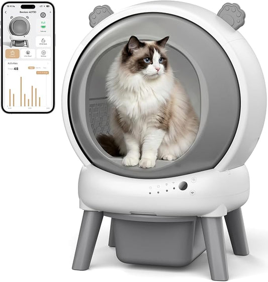 Self Cleaning Litter Box for Multiple Cats, 15L Large Automatic Litter Box with Smart APP Control, 35dB Ultra-Quiet Self-Cleaning Cat Litter Box, Dual Safety Infrared Sensors, Smell-Free, Gray-A by Beokeo