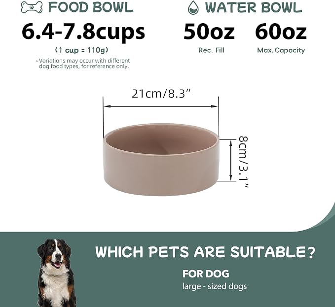 Havniva Ceramic Dog Bowls, Dog Food and Water Bowl Set, Dog Water Bowl | 8.3” Ceramic Dog Food Bowls with Non-Slip Rubber Base, Large Capacity, Dog Feeding Bowls for Large Dogs - Image 2