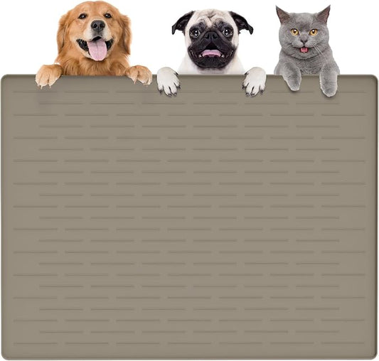 Largest Dog Food Mat, 39.5"x29.5" Silicone Dog and Cat Mat for Food and Water Bowls, Thinken Waterproof Non-Slip XXXL Pet Feeding Mat for Floors (Brown) by Goldleaf