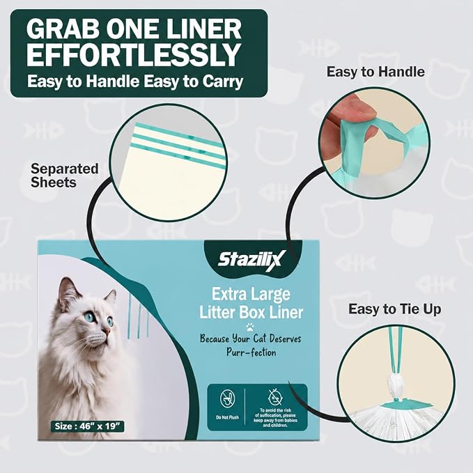 50 Count Extra Large Litter Box Liners, 46x19 Inches – Extra Thick, Heavy Duty - Image 5