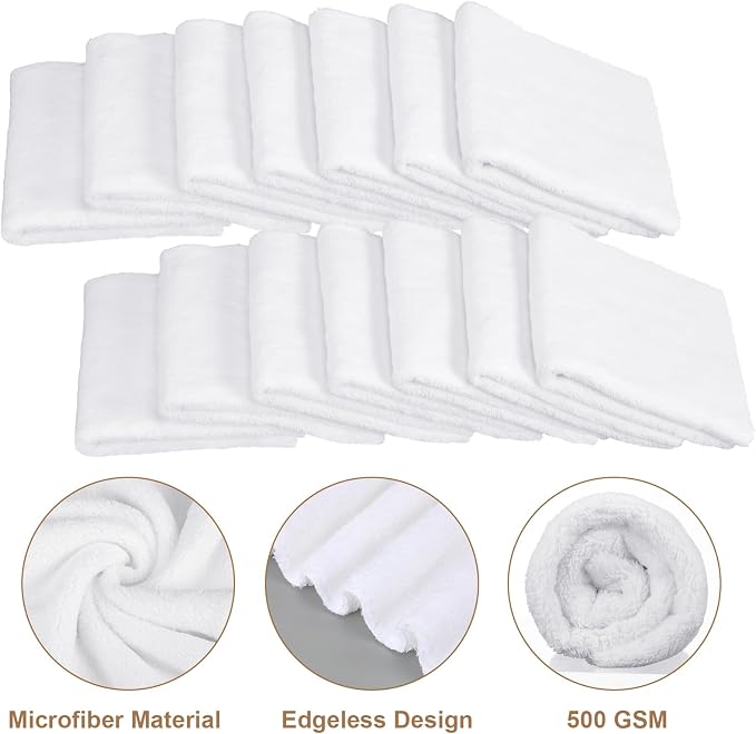 Shimeyao 30 Pcs 16 x 16 Inch Edgeless Microfiber Plush Towels for Cars Detailing Drying Wash Polishing Absorbent Cleaning Cloths, 500 GSM (White) - Image 3