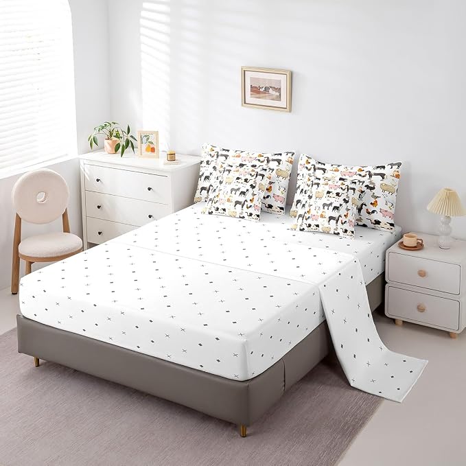 Erosebridal King Size Farm Animal Comforter Set with Sheets Boys Girls Cartoon Animals 7 Piece Bedding Sets for Kids Toddler Rustic Farmhouse Bed in A Bag Funny Country Theme Bed Set - Image 4