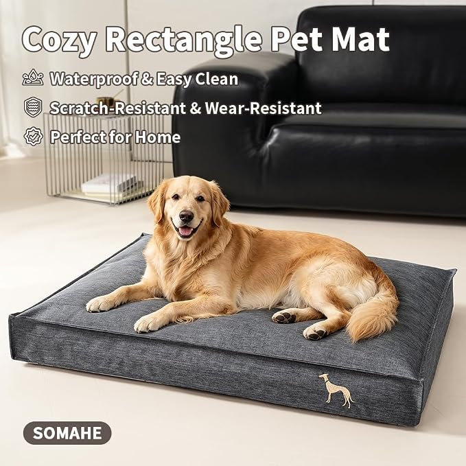 SOMAHE Waterproof Orthopedic Dog Bed, Washable, X-Large 47x35x4 Dark Gray | Indoor/Outdoor Ready: wide waterproof Oxford bed with TPU liner and 45D support for big dogs, SUV, patio, porch. - Image 2