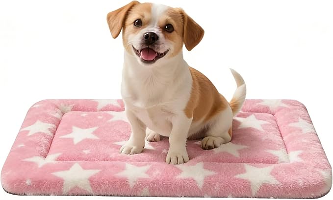 Dog Bed Mat, Reversible Crate Pad & Cute Dog Bed - Machine Washable Kennel Mat with Ultra Soft for Small Dogs (Big&Small Stars Pink, 24" L*18" W*1.5" Th) by FogkissComfyPawsHome