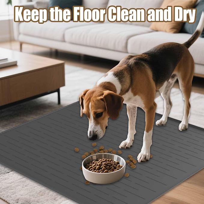 40"x30" Extra Large Silicone Pet Food Mat, XXL Pet Feeding Mat with Raised Edges, Waterproof Dog Bowl Mat for Food and Water, Cat and Dog Placemat for Floors, Light Gray - Image 7