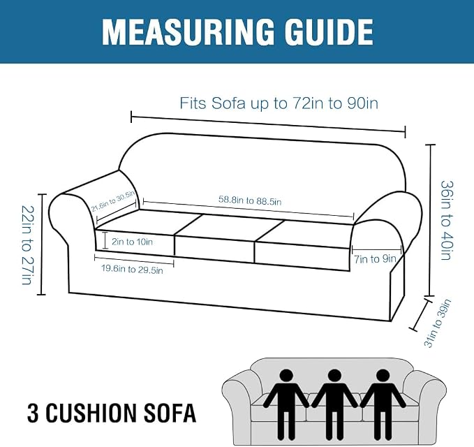 H.VERSAILTEX Modern Velvet Plush High Stretch Sofa Slipcover Furniture Protector Form Fit Luxury Thick Sofa Cover for 3 Cushion Couch, Machine Washable Width Up to 90 Inch (Sofa,Taupe), 4 Piece - Image 2