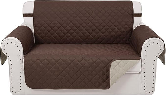 Reversible 45" Small Loveseat Sofa Covers, Chocolate/Beige | Loveseat Covers for Dogs Water Repellent, Friendly Furniture Protector with Elastic Straps for Living Room by LuxshareHome