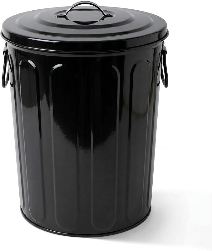Plexon 5 Gallon Small Metal Trash Can with Lid Outdoor Galvanized Steel Bucket with Lid 5 Gal Storage Can for Dog Food Bird Seed Storage Container, Black by Plexon