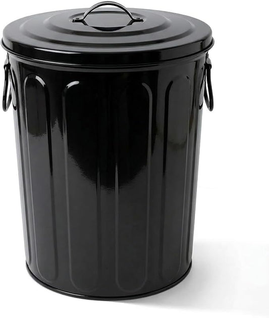 Plexon 5 Gallon Small Metal Trash Can with Lid Outdoor Galvanized Steel Bucket with Lid 5 Gal Storage Can for Dog Food Bird Seed Storage Container, Black by Plexon