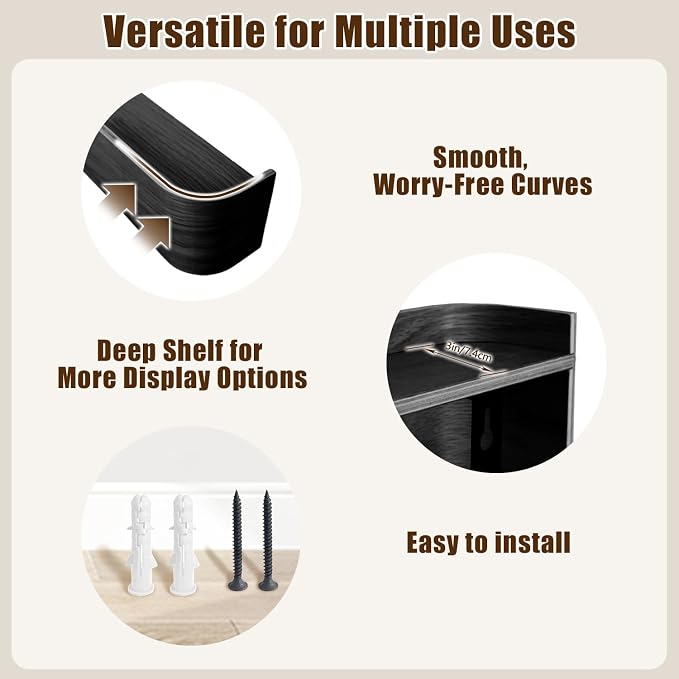 Coat Rack Wall Mount with Hidden Hooks, Wall Hooks with Shelf, Wall Key Holder Mount Wooden Shelf Entryway Hooks for Bedroom Bathroom for Hanging Coats Hats Bags Towels (Black, 4 Hooks) - Image 5