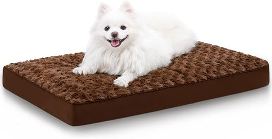 KSIIA Washable Dog Bed for Crate Waterproof for Medium Dogs,29x18 in,Brown | 3in egg crate foam,orthopedic support,Soft rose velvet,3ply waterproof fabric,removable cover,anti-slip base,washable by KSIIAPetProducts