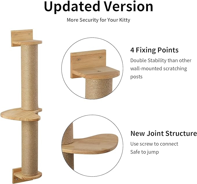 FUKUMARU Cat Activity Tree with Scratching Posts, Wall Mounted Jute Scratcher Pine Hammock | Solid Rubber Wood, Natural Jute Scratcher, Kitten Wall Furniture - Image 2