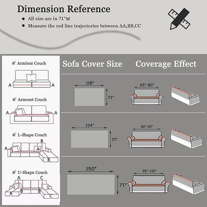 DREAMINGO Couch Cover Reversible Chenille 3 Seat Sofa Covers for Dogs Pets Beige Grey Couch Protector for 3 Cushion Couch Sofa Vertical Stripe Jacquard Sofa Slipcover Sectional, 71"x134" - Image 5