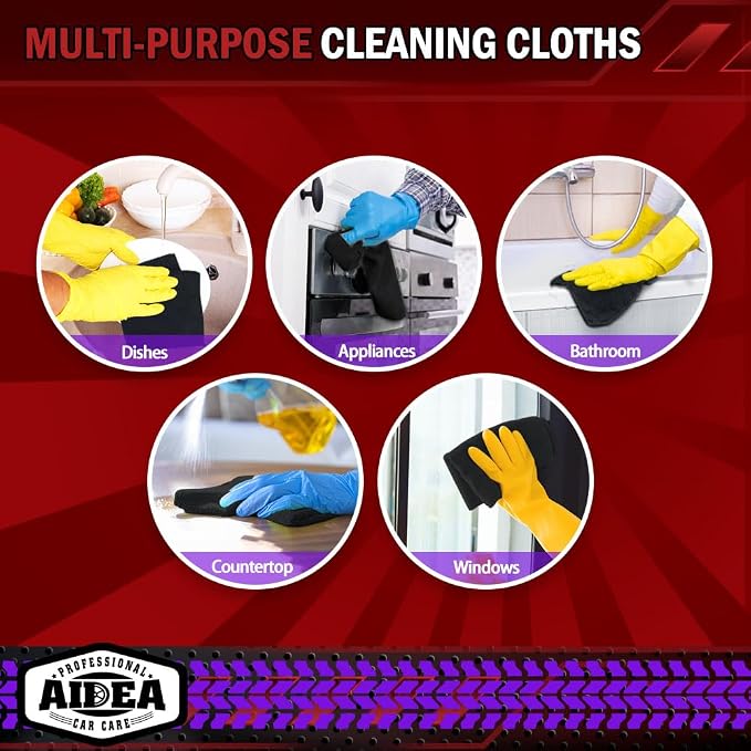 AIDEA Microfiber Cleaning Cloth 12 Pack, Microfiber Towels for Cars, Soft & Absorbent Cleaning Rags, Premium Lint Free Shop Towels for House, Kitchen, Car, 12inx16in, Black - Image 7